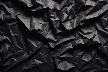 Black crumpled paper texture in low light background