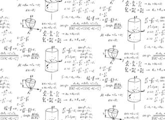 Fotobehang Vintage education background. Trigonometry law theory and mathematical formula equation on whiteboard. Vector hand-drawn seamless pattern. © konstruktor1980