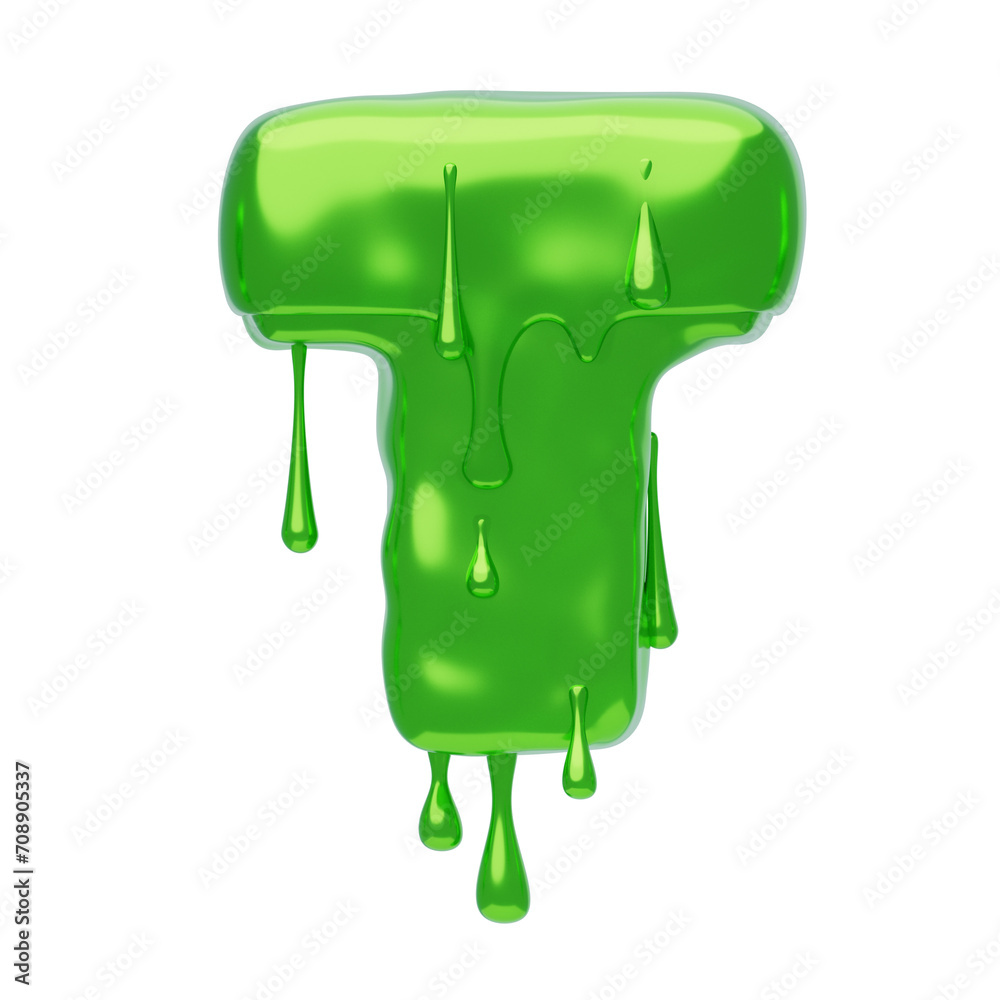Poster t letter 3d shape slime text. 3d illustration, 3d element, 3d rendering. 3d visualization isolated o