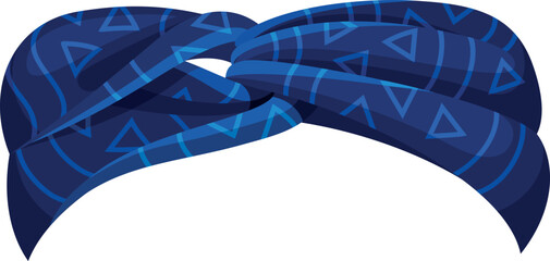 Blue geometric ornament tied bandana headscarf head textile accessory vector flat illustration - obrazy, fototapety, plakaty