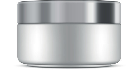 Cream jar silver metallic cosmetic package face skin care mockup design template realistic vector