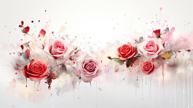 Pink and red roses in soft color blurred on white background. Wedding concept. Shop or flowers delivery concept. International women's day. Floral wallpaper