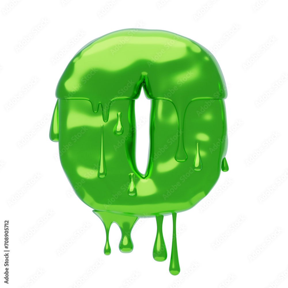 Poster 3d number 0 shape slime text. 3d illustration, 3d element, 3d rendering. 3d visualization isolated o