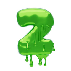 3D Number 2 Shape Slime Text. 3d illustration, 3d element, 3d rendering. 3d visualization isolated on a transparent background