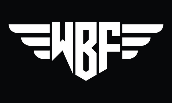 WBF three letter logo, creative wings shape logo design vector template. letter mark, word mark, monogram symbol on black & white.	
