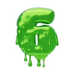 3D Number 6 Shape Slime Text. 3d illustration, 3d element, 3d rendering. 3d visualization isolated on a transparent background