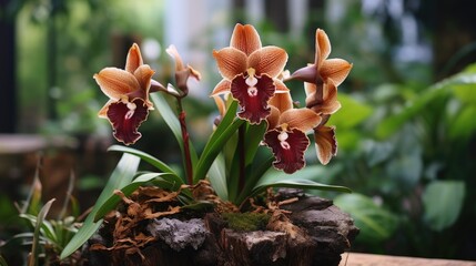 Brown Cattleya Orchid.. Generative AI - obrazy, fototapety, plakaty