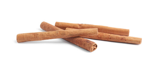 Dry aromatic cinnamon sticks isolated on white