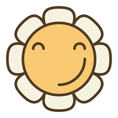 Happy Flower in a Hippie Groovy style vector minimalist colored icon or design element