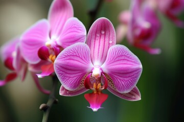 Naklejka na ściany i meble Flower pink botany. Adorable and gorgeous orchids with violet striped. Generate AI