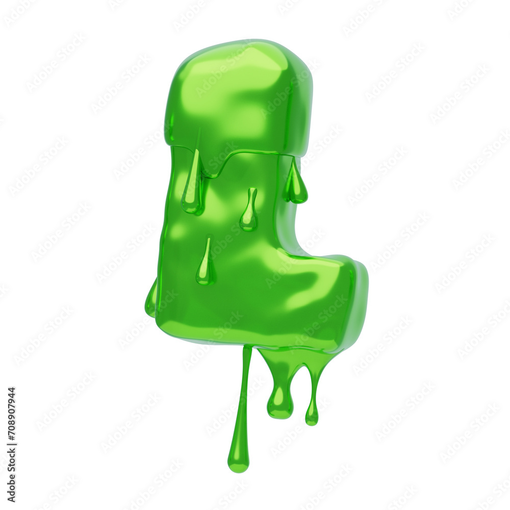Poster l letter 3d shape slime text. 3d illustration, 3d element, 3d rendering. 3d visualization isolated o