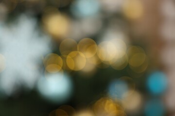 Christmas tree decorated for holiday, blurred view