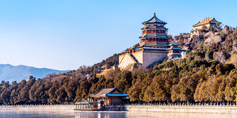 Winter scenery of Buddhist Incense Pavilion in Summer Palace, Beijing, China