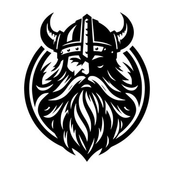 Vector logo of a Viking head. black and white logo of Norse guy. suitable for tattoo, emblems, logo