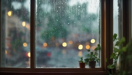 Winter and Raindrop on Window, using Generative ai - obrazy, fototapety, plakaty