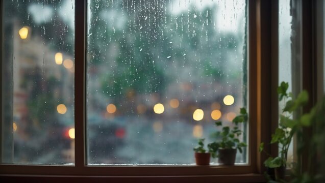 Fototapeta Winter and Raindrop on Window, using Generative ai