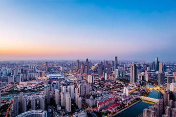 Aerial photography of the skyline in the Olympic style area of Haihe Jintangqiao, Tianjin, China