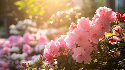 Sunlit pink garden flowers.. Generative AI