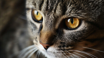 a cat portrait close up. Portrait of a beautiful gray striped cat close up. AI Generative