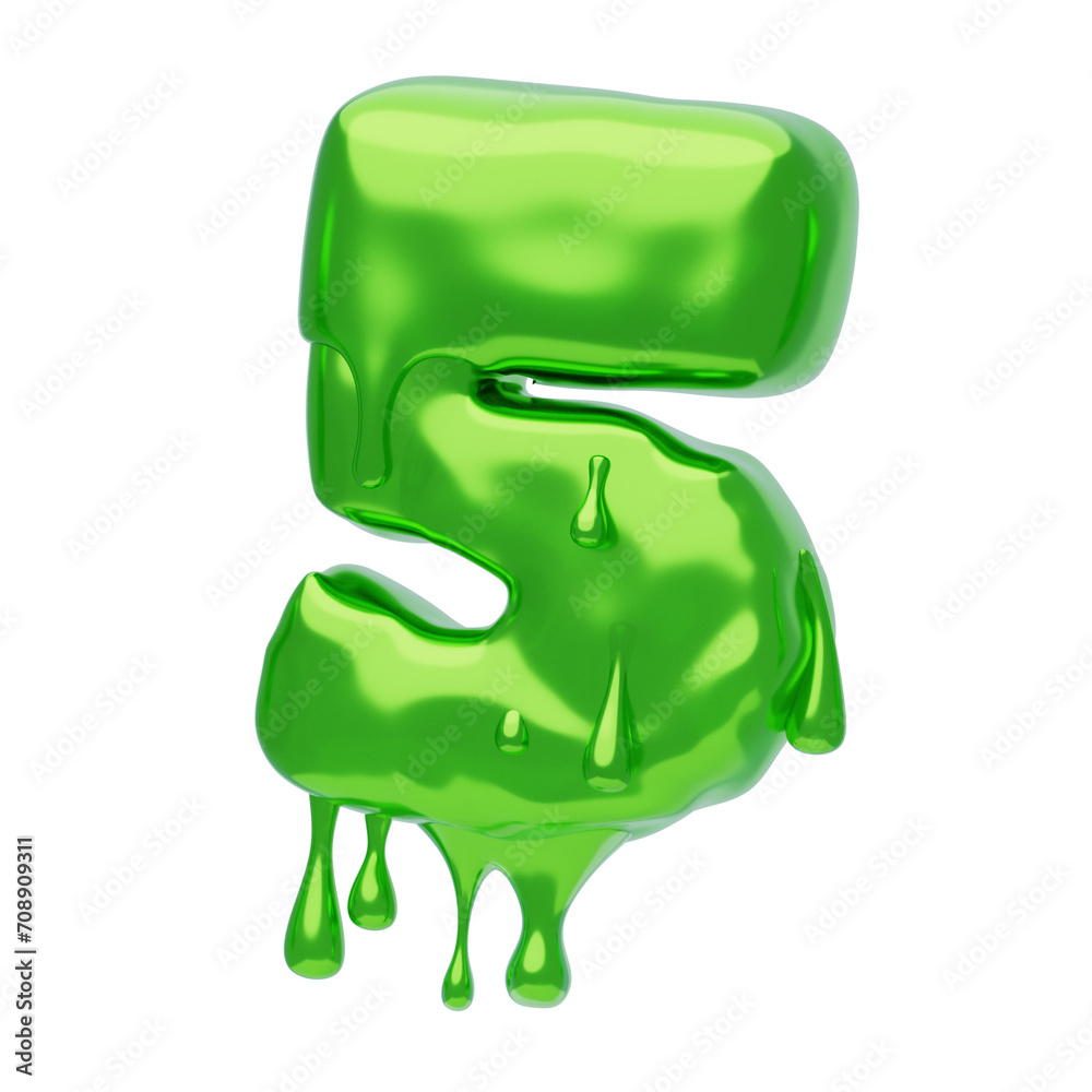Poster 3d number 5 shape slime text. 3d illustration, 3d element, 3d rendering. 3d visualization isolated o