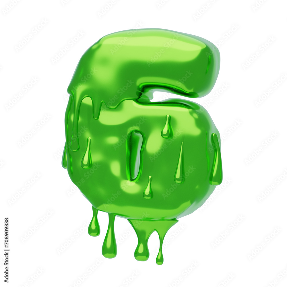 Poster 3d number 6 shape slime text. 3d illustration, 3d element, 3d rendering. 3d visualization isolated o