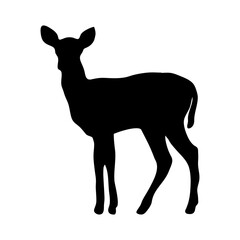 Silhouette of a small deer on a white background, vector illustration.