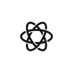 Abstract atom particle logo design vector illustration. Atom particle suitable for science and technology company logos.