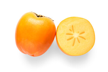 Sweet ripe persimmons on white background