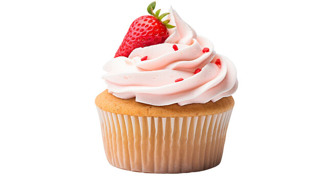 Strawberry Cupcake Isolated on Transparent Background. Generative Ai