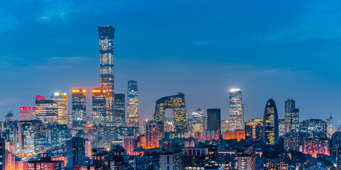 High View Night Scenery of Beijing International Trade CBD Architecture Complex in China