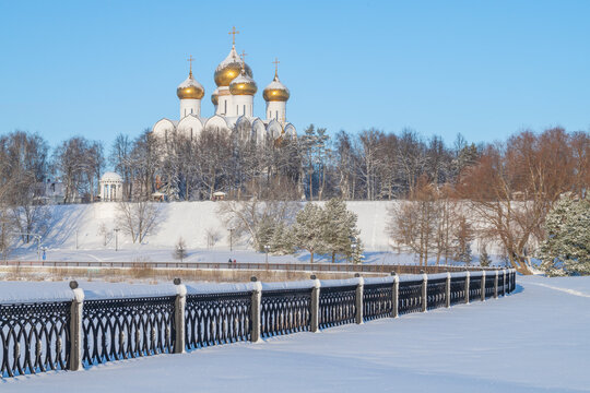 Winter landscape with the Assumption Cathedral and the embankment of the Kotorosl river. Strelka Park. Yaroslavl, Golden Ring of Russia