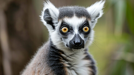 Naklejka premium Portrait of a Lemur Catta. Single Lemur staring directly. AI Generative