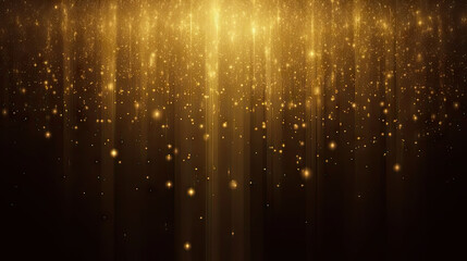  golden particle award with glitter effect  with golden lights shining on black background.  Futuristic glittering in space on black background. golden stars dust bokeh flare background - obrazy, fototapety, plakaty