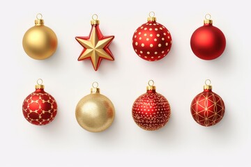 A set of red and gold Christmas balls, New Year.
