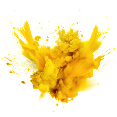 yellow paint powder explosion, photo, transparent background