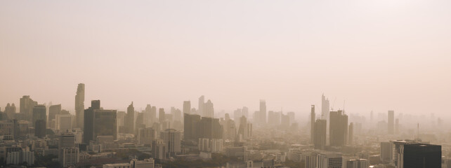 Naklejka premium city skyline of Bangkok Thailand.,city skyline, taken on a golden before sunset.