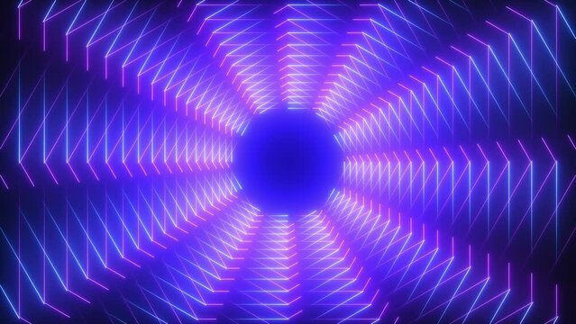 3d animation. Abstract neon background of bright lines glowing in the dark. Modern futuristic technology concept. Seamless loop video