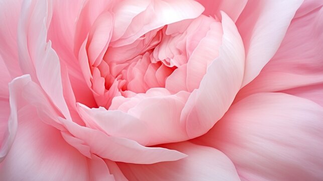 Close-up of a macro photo of a pink opening peony bud. Beautiful flower texture, Mockup for text, copy space. Spring and tenderness of the concept.