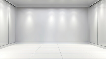 empty white room background, white empty room with spotlights for products, Lighting illuminates the white studio walls and floor 