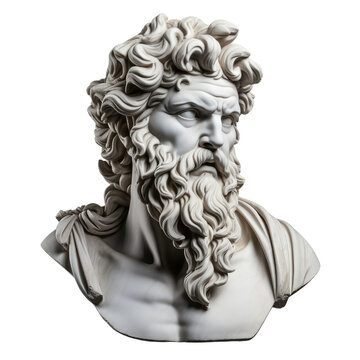 Zeus, ancient marble greek sculpture. head, bust. Isolated on transparent background