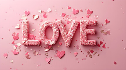 word love on the pink background. Valentine's Day concept 