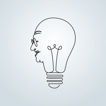 Creative Mind Concept with Light Bulb and Face Profile - Gandhi line Art Illustration - Idea Bulb Creativity - Gandhi Jayanti - 2 October - Mahatma Gandhi - Minimal 