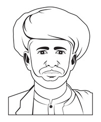 Graphic Character with Turben and Beard - Mahatma Phule - Jyotirao Phule - Minimal Illustration Portrait Character 