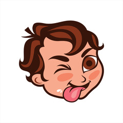Cartoon Boy Making a Funny Face with Tongue Out - Kid Face - Minimal illustration Character