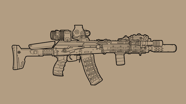Ak based gun with tuning and optics