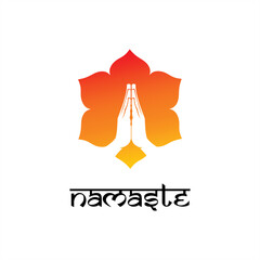 Colorful Namaste Symbol with Hands and Lotus Flower - Namaste Minimal typography - Indian welcome - Join Hands Flower 