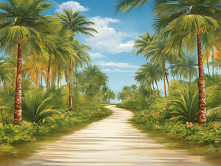Photo path leading to the palm grove illustration.