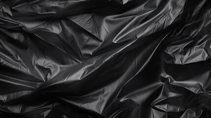 Wrinkled black plastic texture, black background wallpaper. Crumpled plastic surface - obrazy, fototapety, plakaty
