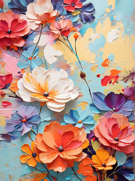 Photo abstract art colorful flowers painting.