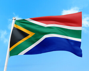 South Africa flag fluttering in the wind on sky.